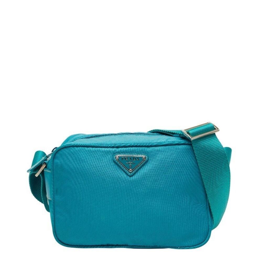 Prada Nylon Triangle Logo Plate Shoulder Bag Turquoise
